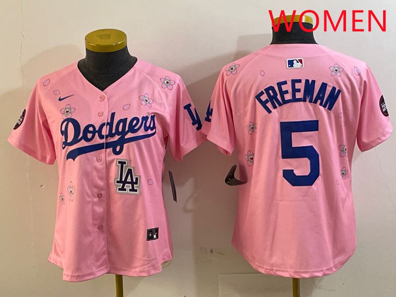 Women Los Angeles Dodgers #5 Freeman Pink Sakura Edition 2025 Nike MLB Jersey style 10
